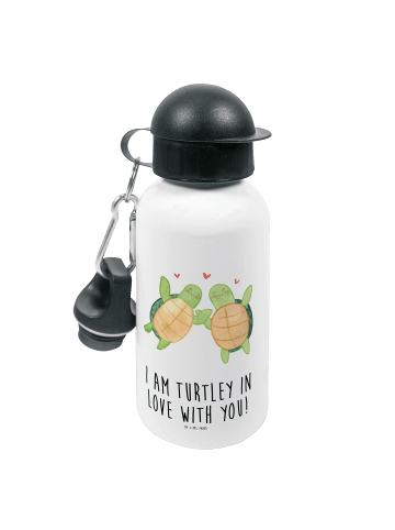 Mr. & Mrs. Panda Alu Trinkflasche Schildkröten Paar mit Spruch in Weiß