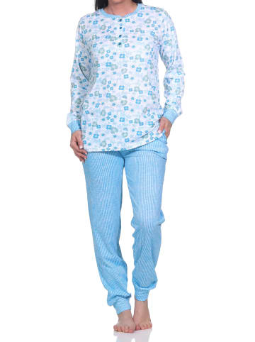 NORMANN langarm Schlafanzug Bündchen Pyjama Hose Streifen - 75706 in blau
