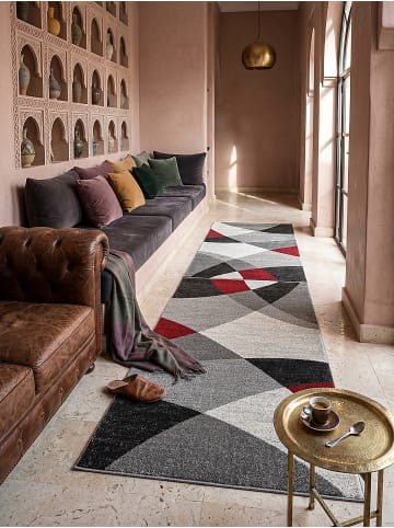 KADIMA DESIGN Kurzflorteppich Abstrakt pflegeleicht Wohnzimmer Schlafzimmer Modern in Rot-Grau