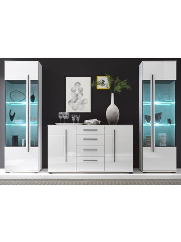 Furn.Design Wohnwand weiß Hochglanz 3-teilig 290 cm, Anbauwand mit Soft-Close