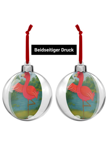 Mr. & Mrs. Panda Weihnachtskugel Flamingo Yoga Design ohne Spruch in Weiß