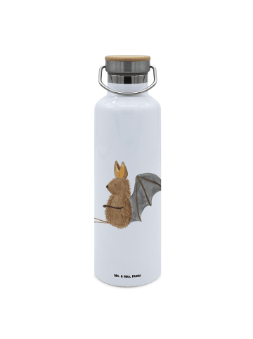 Mr. & Mrs. Panda Sportflasche Fledermaus Sitzen ohne Spruch in Weiß