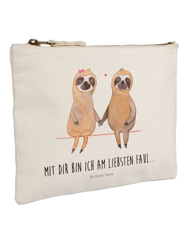Mr. & Mrs. Panda Schminktasche Faultier Pärchen mit Spruch in Weiß