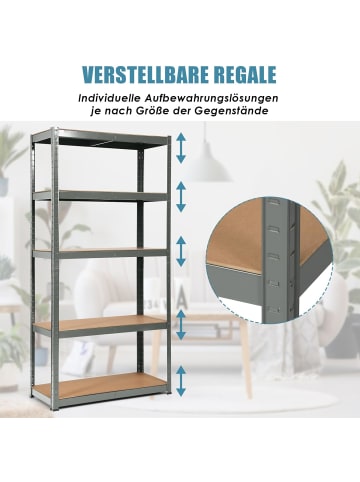 COSTWAY Lagerregal Schwerlastregal 5 Ebenen 180x90x40cm in Grau