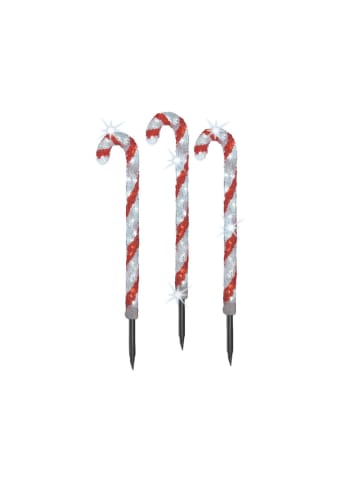 MARELIDA 3er Set LED Zuckerstangen Garten Weihnachtsbeleuchtung H: 61cm in weiß, rot