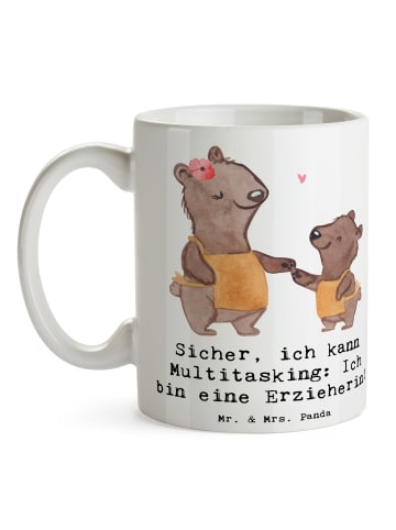 Mr. & Mrs. Panda Kaffeetasse Erzieherin Multitasking mit Spruch in Weiß
