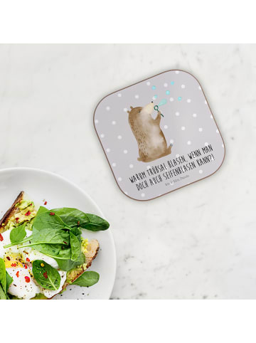 Mr. & Mrs. Panda Holzuntersetzer Bär Seifenblasen mit Spruch in Grau Pastell