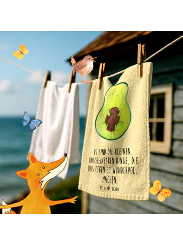 Mr. & Mrs. Panda Handtuch Avocado Kern mit Spruch in Gelb Pastell