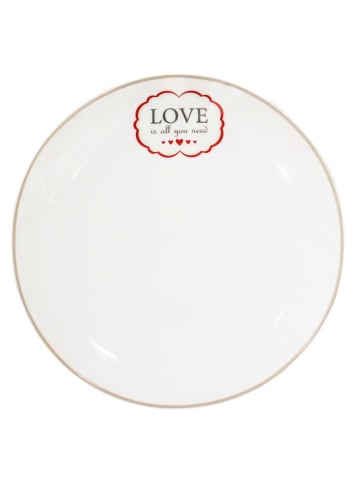 Krasilnikoff Kuchenteller LOVE IS ALL YOU NEED Weiß mit Taupe Rand 20 cm