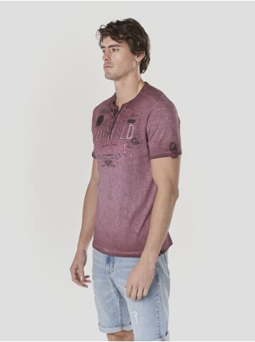 KOROSHI Henley cotton print-emb washed t-shirt in braun