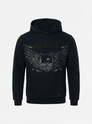 KOROSHI Normaler gewaschener Baumwoll-Hoodie-Känguru in Schwarz