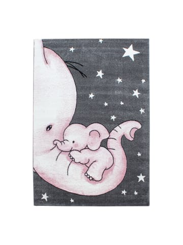 KADIMA DESIGN Kinderteppich Waschbar Elefant TASNA Strapazierfähig OEKO-TEX in Pink