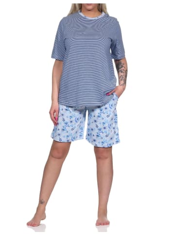 NORMANN kurzarm Pyjama Shorty Schlafanzug Spitzenbesatz - 72883 in hellblau