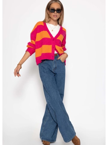 SASSYCLASSY Cardigan mit Blockstreifen und V-Ausschnitt in Pink