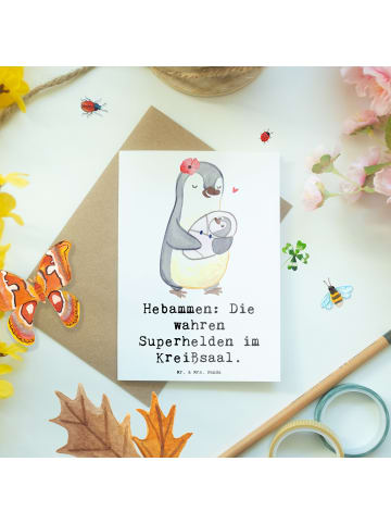 Mr. & Mrs. Panda babykarte Hebamme Superhelden mit Spruch in Weiß