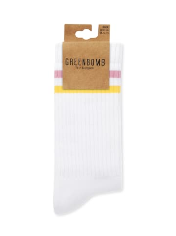 GreenBomb Tennis Socks Yellow Pink Stripes in Weiß