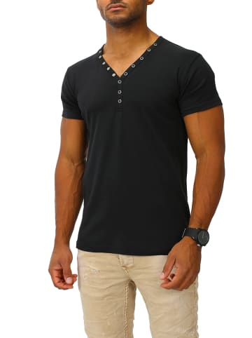 Joe Franks Joe Franks Joe Franks Herren Basic T-Shirt Kurzarm Druckknopf SMALL BUTTON in black