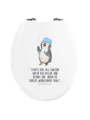 Mr. & Mrs. Panda Holz Toilettendeckel Pinguin Duschen mit Spruch in Weiß