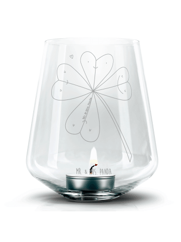 Mr. & Mrs. Panda Windlicht Glas Blume Kleeblatt ohne Spruch in Transparent