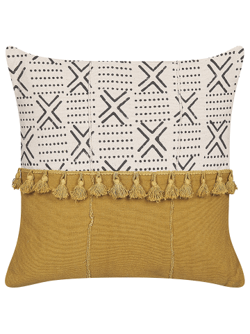 Beliani Dekokissen WOODI in Gelb/Schwarz/Weiß - (W) 45 x (H) 10 x (L) 45 cm