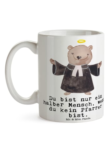 Mr. & Mrs. Panda Kaffeebecher Pfarrer Herz mit Spruch in Weiß