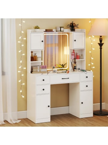 COSTWAY Schminktisch mit LED 105,5 x 40 x 150 cm in Weiß
