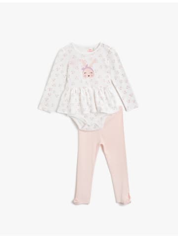 KOTON 2tlg. Outfit: T-Shirt/Hose in Ekru Gemustert