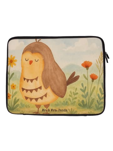 Mr. & Mrs. Panda Laptop Tasche Eule Zufrieden Design ohne Spruch in Weiß