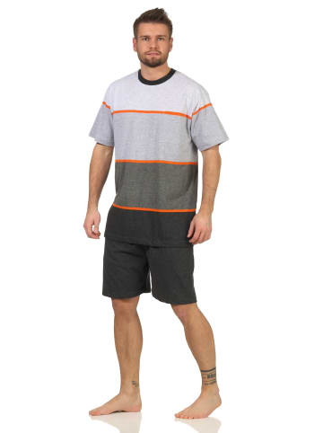 NORMANN Shorty kurzarm Schlafanzug Pyjama Blockstreifen in orange