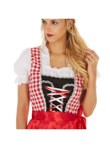 tectake Tailliert geschnittenes, kurzes Dirndl in traditioneller Optik, rot/weiß