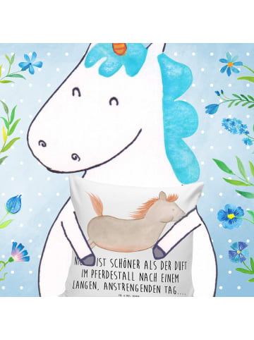 Mr. & Mrs. Panda Kissen 40x40 Pferd Springen mit Spruch in Weiß