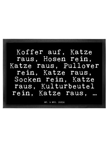 Mr. & Mrs. Panda Gummimatte Koffer auf, Katze raus,... mit Spruch in Schwarz