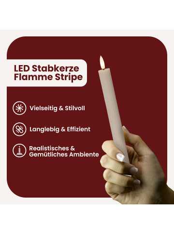 STAR Trading LED Stabkerze Flamme Stripe 2er-Set aus Wachs, braun in Braun