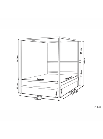 Beliani Himmelbett HAUTERIVES in Braun - (W) 165 x (H) 204 x (L) 211 cm