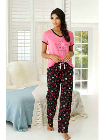 Vivance Active Pyjama in pink-schwarz-gemustert