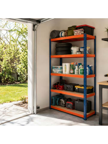 relaxdays Schwerlastregal "5 Ebenen" in Blau/ Orange - (B)75 x (H)150 x (T)30 cm