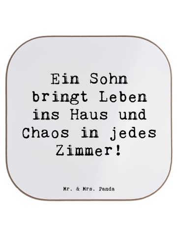 Mr. & Mrs. Panda Untersetzer Lebhafter Sohn mit Spruch in Weiß