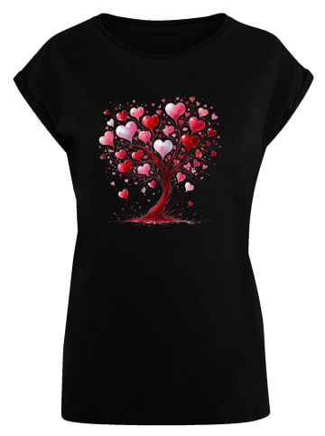 F4NT4STIC Extended Shoulder T-Shirt Herz Baum Aquarell Druck in schwarz
