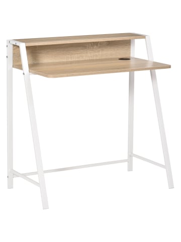 HOMCOM Schreibtisch-84L x 45B x 85H cm-Weiß+Eiche