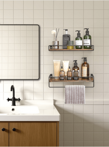 VASAGLE 2er-Set: Wandregal Barnet-old in Braun-Schwarz - (B)40 x (H)9.5 x (T)15.5 cm
