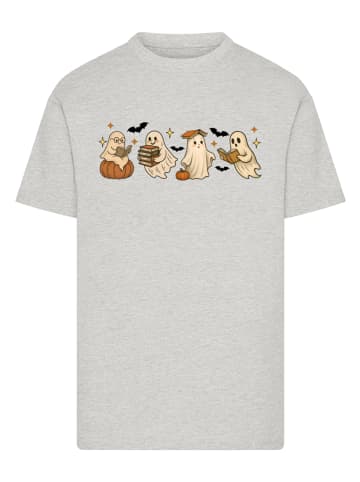 F4NT4STIC T-Shirt Halloween Geist Cute Buch in grau meliert