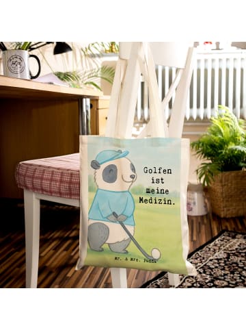 Mr. & Mrs. Panda Tote Bag Panda Golfen Design mit Spruch in Weiß