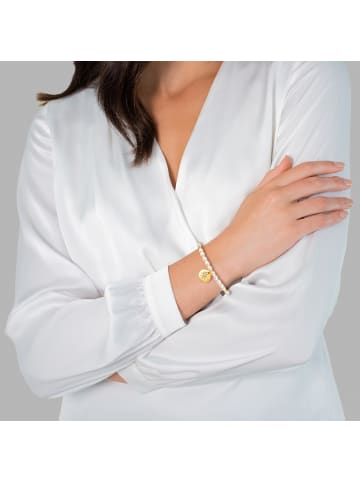 Yokoamii Armband aus Metall-Legierung mit Zirkonia und Süßwasser-Zuchtperle in gelbgold
