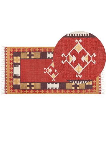 Beliani Kelim PARAKAR in Bunt/Rot/Braun - (W) 80 x (L) 150 cm