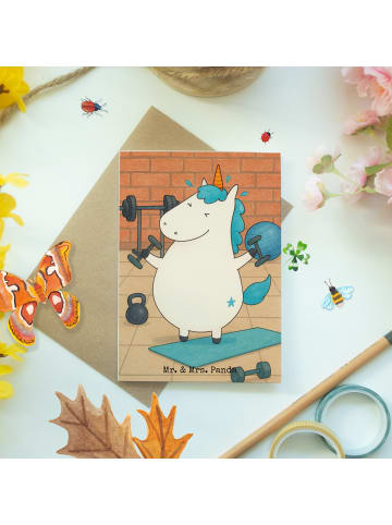 Mr. & Mrs. Panda Grußkarte Einhorn Fitness Design ohne Spruch in Weiß