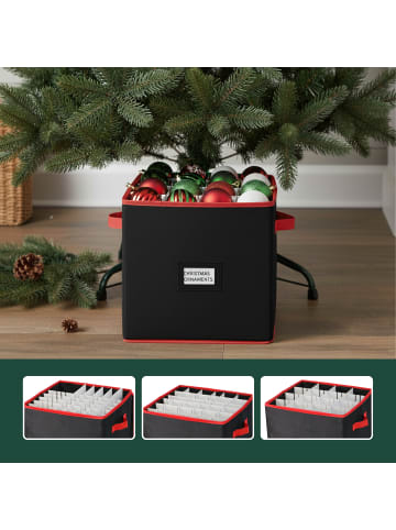 relaxdays Weihnachtskugel-Aufbewahrungsbox in Schwarz/ Rot - (B)33 x (H)33 x (T)33 cm