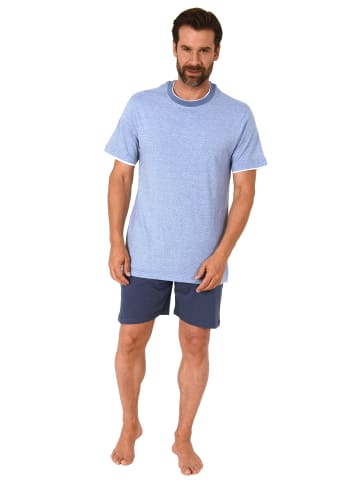 NORMANN kurzarm Schlafanzug Shorty Loungewear - 72086 in blau-melange