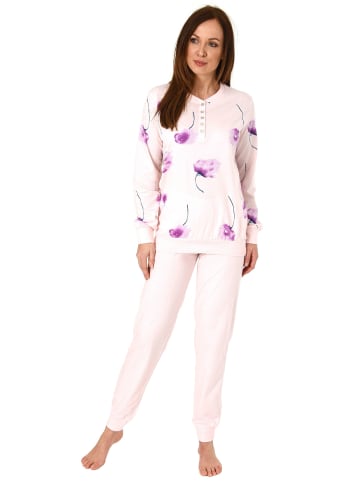 NORMANN Pyjama Schlafanzug langarm Bündchen und Blumenprint - 48679 in rosa