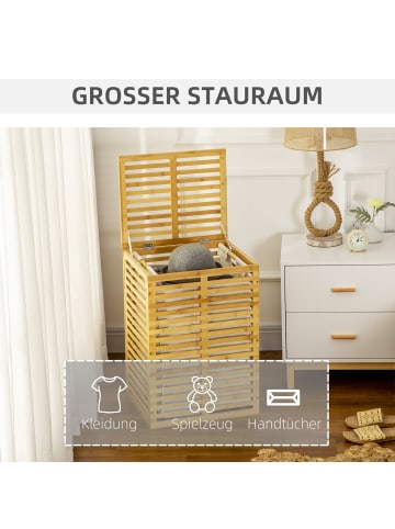 HOMCOM Wäschekorb-44L x 37B x 62,5H cm-Naturholz