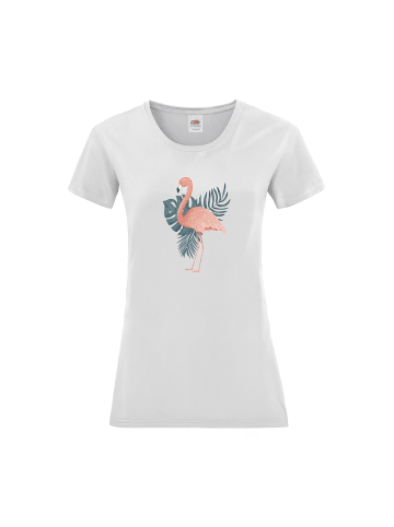 PAULGOS Damen T-Shirt, Flamingo in Weiss